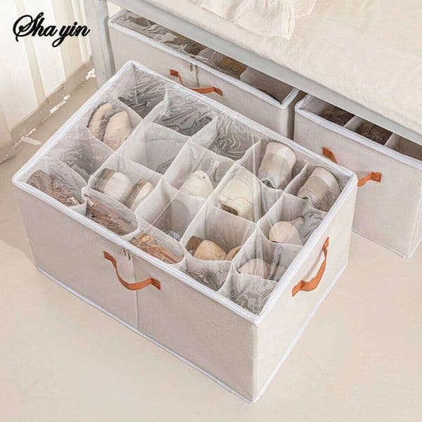 12/16/20Grid Storage Artifact Home Foldable Fabric Shoe Transparent Sports Leather Shoes Dustproof Organizing Box 26H0109