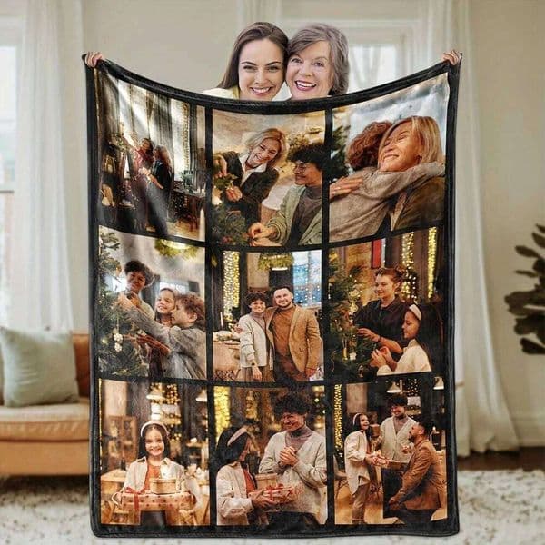 Personalized 9-Photo Fleece Blanket - Custom Multi-Image Soft Warm Gift for Friends Family Couples X260109