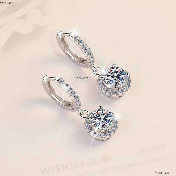 VVS Moissanite IGI Husky Factory Price Premium Jewelry 1CT * 2 Round Fashion Wedding S925 Sterling Silver VVS1 Inlaid with Sandstone - Grid Hoop Earrings