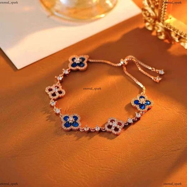 VVS Moissanite Factory Support Lucky Flower Jewelry Brass Matte PVD 18k Adjustable Thin Clover Charm Bracelet for Women 40