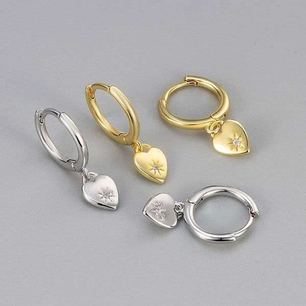 925 Sterling Silver Earrings for Women Geometric Gold Heart Earring Fashion Jewelry Gift Party Wedding pendientes