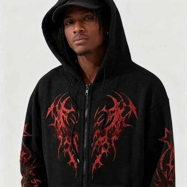 hooded zipup Men Winter 100Cotton Gothic print woman Vintage fleece sweatshirt Casual fall clothes y2k oversized hoodie 260109BJ