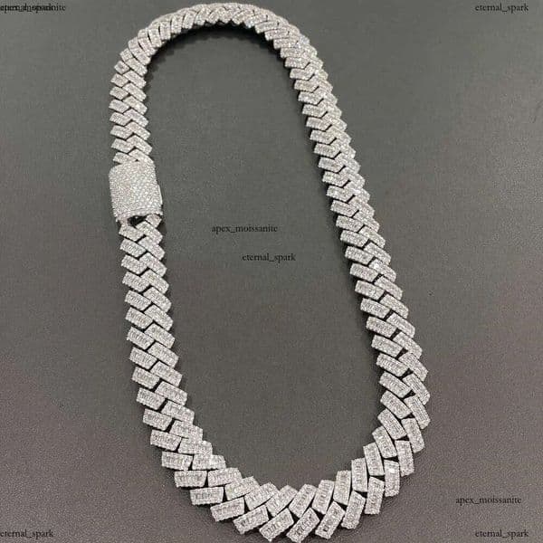necklace moissanite chain 15mm Hip Hop VVS Diamond Baguette Cuban Link Chain IGI Moissanite 925 Silver Jewelry Box
