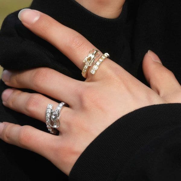 Cubic Zirconia Snake Ring Dainty Party Womens Fashion 18K Gold Silver Snake Rings for Women Girls