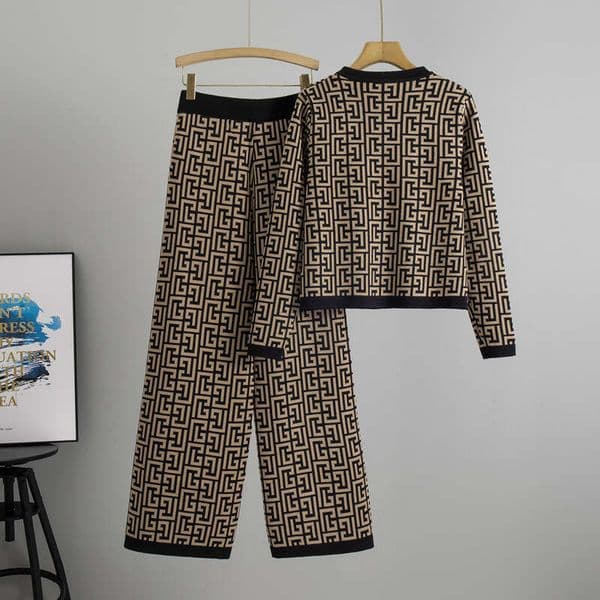 Foreign Trade New European Style Cardigan For Women Spring And Autumn Design Sense Zipper Knitted Sweater Two-Piece Set Trendy