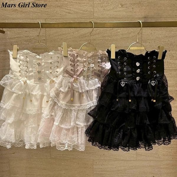 Japanese Lolita Lace Layered Skirt Women Anime High Waist Maid Style Sweet Ruffle Cake Kawaii Harajuku ALine Mini 260109BJ
