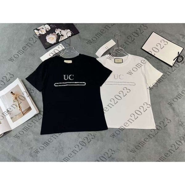 Women's T-shirt designer brand trendy short sleeve luxurious rhinestone logo design top solid color versatile women's clothing suitable for all summer occasions