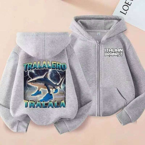 New Italian Brainrot Children Coat Tralalero Tralala Tung Sahur Printed Zippered Hoodie Autumn Kids Boys Clothing X260109
