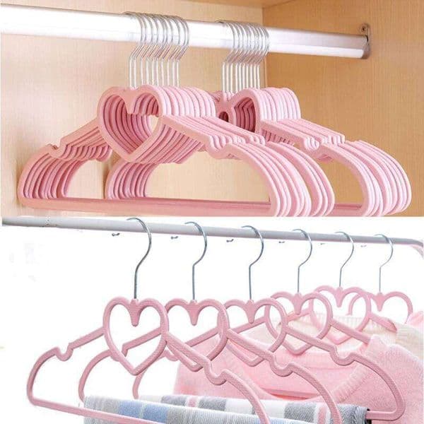 10PCS Clothes Durable ABS Heart Pattern Coat Hanger For Adult Children Clothing Hanging Supplies Pink 26T0109
