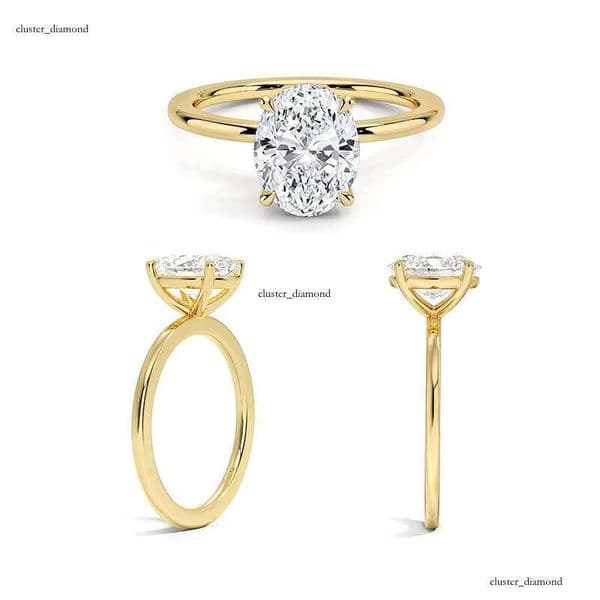 VVS Moissanite Starsgem Simple Style 7 * 10mm Oval Cut White Silicon Stone 14k Pure Gold Solitaire Engagement Ring