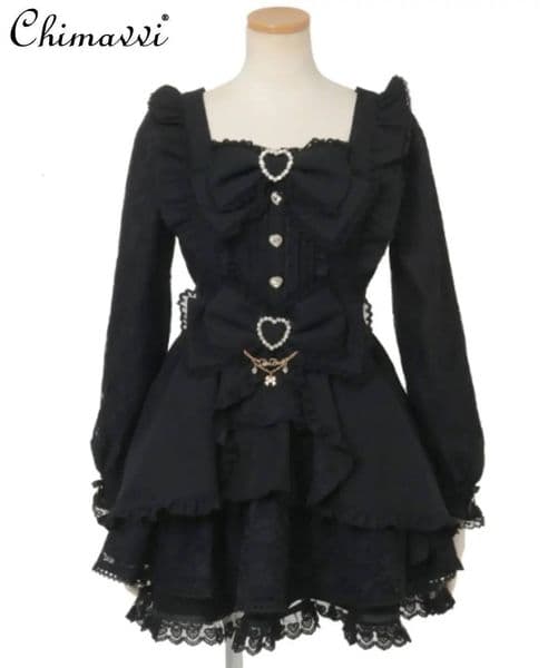 Bestseller New Japanese Mass-Produced Sweet Liz Lolita Cute Bow Long Sleeve Dress Top and Skirt Set Elegant Princess Girls Two-Piece ddmytues