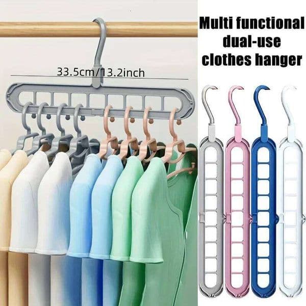 Plastic Multifunctional Hangers Heavy Duty Space Saving 9 Holes Clothes Organizer for Bedroom Cabinet Wardrobe Home Storage Use 26T0109