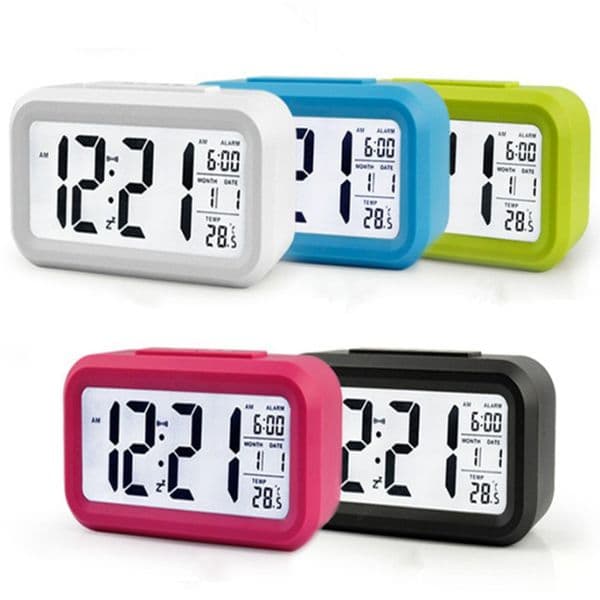 Plastic Mute Voice Student Specific Alarm Clock LCD Smart Temperature Cute Photosensitive Bedside Digital Alarms Clocks Snooze Nightlight Calendar Wholesale