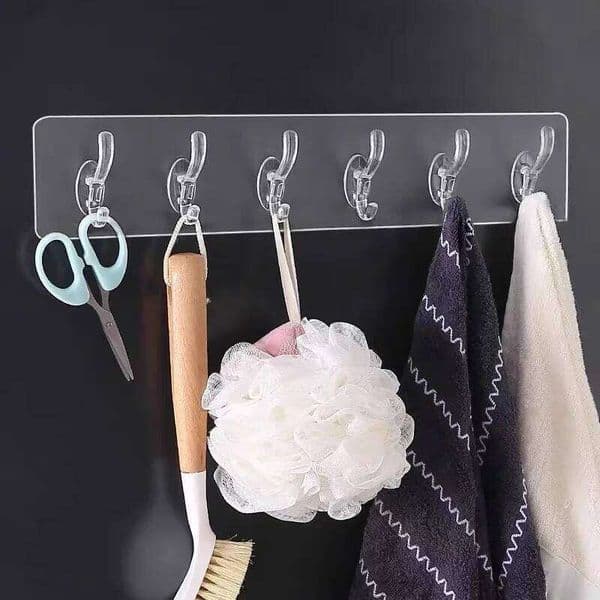 6 Hook Wall Organizer, , Drilling No Trace, Wall-mounted Clothes And Hat With Strong Adhesive, 26T0109