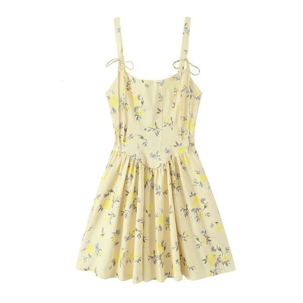 Summer Womens Wear Girl Style Temperament Elegant Strap Floral Poplin Short Slim Dress 260109