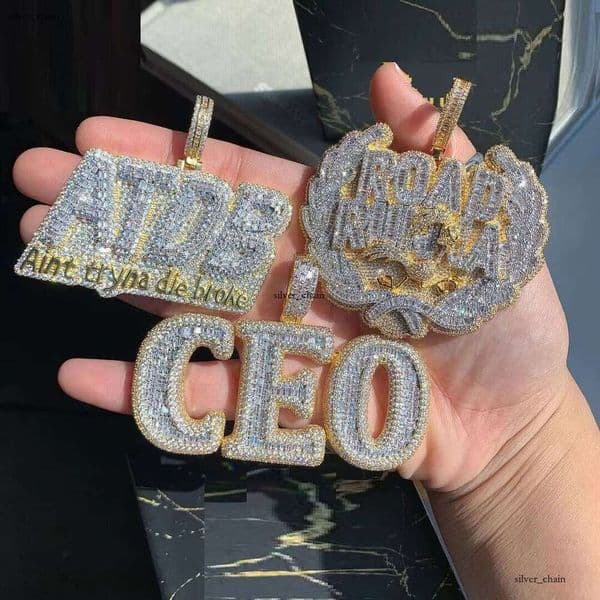 Gold-Plated Pearlescent VVS Moissanite Men's Boys' Jewelry OG CEO FR Baby ABP Family NRA Letter Hip-Hop Pendant