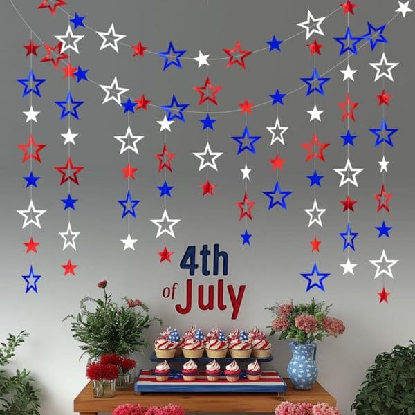 Red-White-Blue Star Ornaments Streamers Flag Bunting For July 4th Independence Day Celebration Parties/250th Anniversary Commemorations/Patriotic-Themed Events
