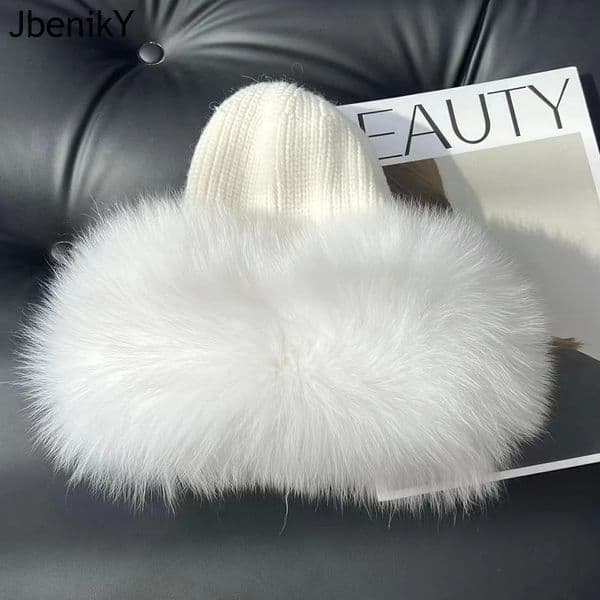 Women Real Fox Fur Hats Winter Elastic Fur Caps Knitted Lined Genuine Raccoon Fox Fur Beanies Russian Bomber Hats 260106