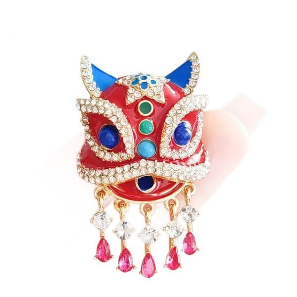 ge Brooch High-End Brooch New Red National Trend Lion Brooch Earrings Chinese Style Women High-End Exquisite Light Luxury Suit Accessories