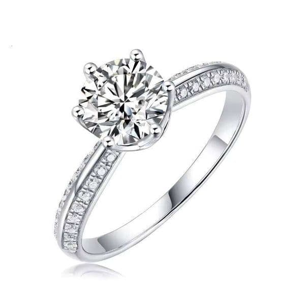 VVS Moissanite Premium Jewelry Classic Shiny 925 Sterling Silver VVS1 Round Women's Closed Six-Prong Silicon Stone Ring