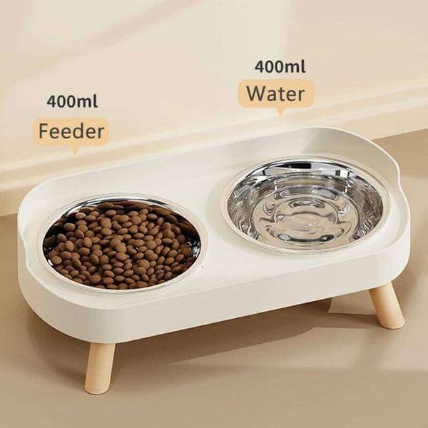 Double Water Non-Slip Stainless Steel Raised Cat Food Bowls with Stand Anti-splash Dog Bowl Pet Supplies 26Y0110