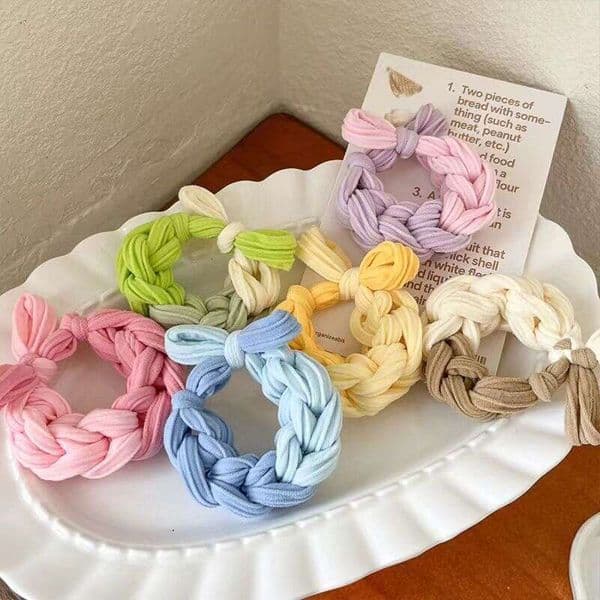 Korean Style Thick High Elasticity Colorful Braided Tie Dopamine Bow Durable Non-Damaging High-Value Hair Rope for Women