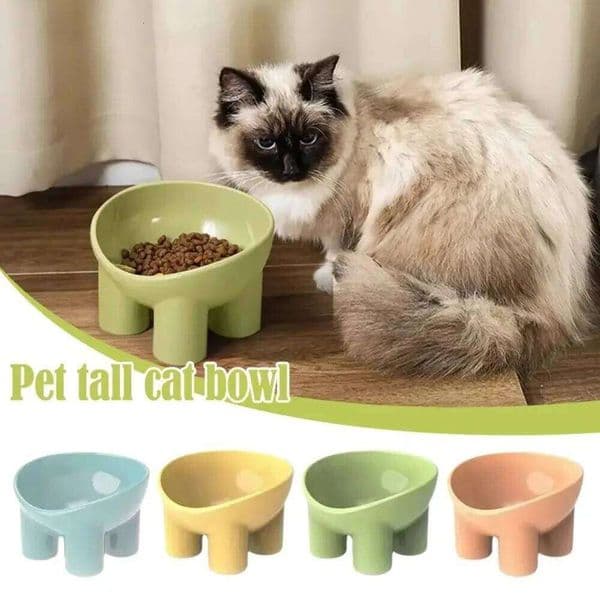 Non-Slip Anti-Dumping Bowl 45 Inclined - Macaron 4-Color Pet Grade, High Feet Stable Food & Water Dish for Cats Dogs 26Y0110