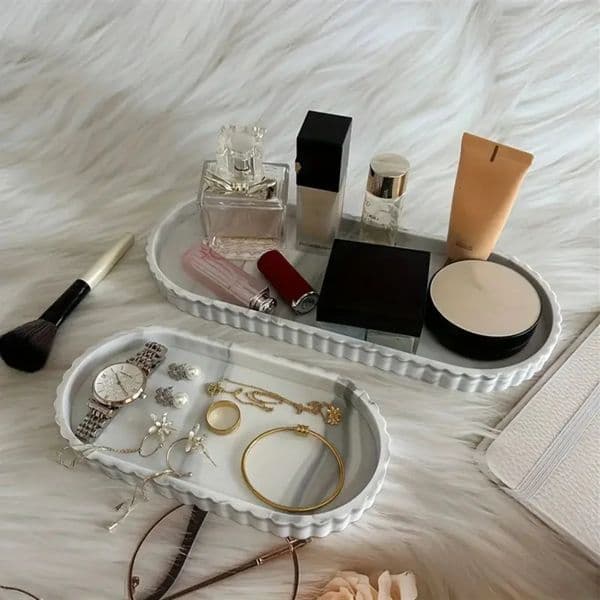 1 Pack Dressing Table Oval Storage Tray Countertop Soap Dispenser Tray Bathroom Countertop Silicone Tray Hand Sanitizer Shampoo 260104