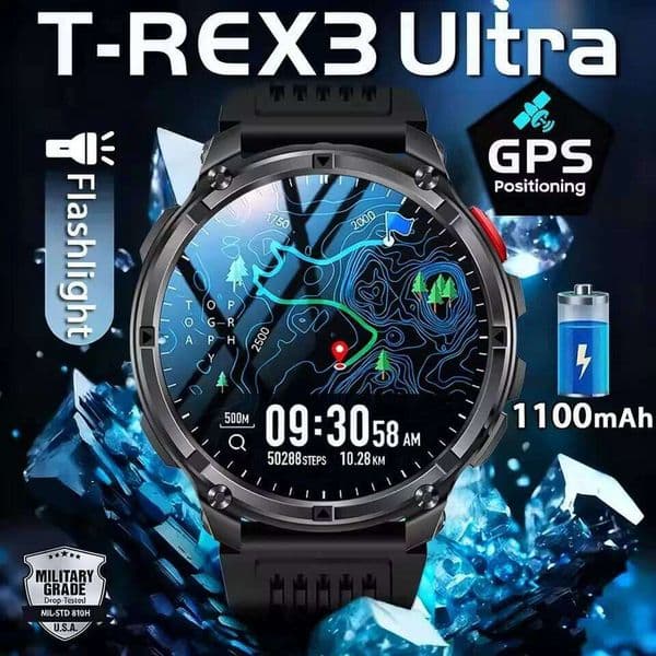 2026 New New Outdoor Military T-Rex3 Ultra 1100Mah Battery outdoor Smart Watch 5 ATM Waterproof 1.7 AOD Compass GPS Sports Tracker Outdoors Smartwatches Free Sh