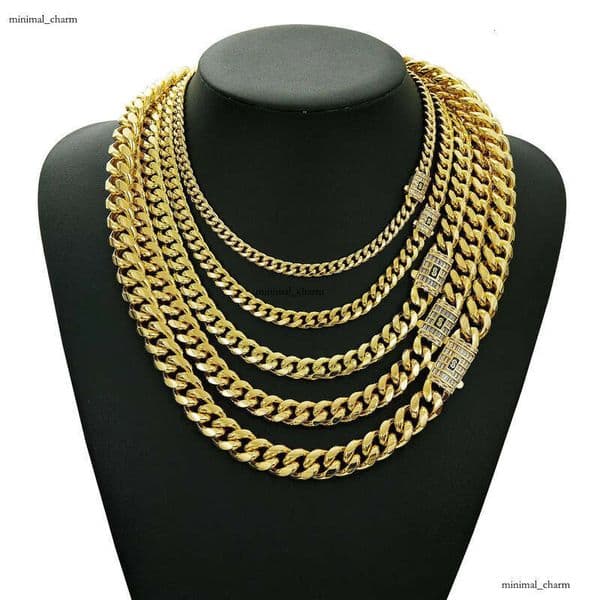Miami Cuban Chain 316L Sterling Silver Waterproof Spring Clasp 6mm-14mm Size 14k Real Geometric Necklace