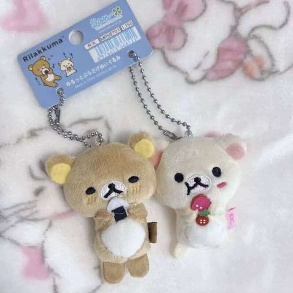 Kawaii Rilakkuma Daily Life Series Rice Brother Strawberry Bear Backpack Keychain Key Ring Ball Chain Cute Girly Gifts 26N0110