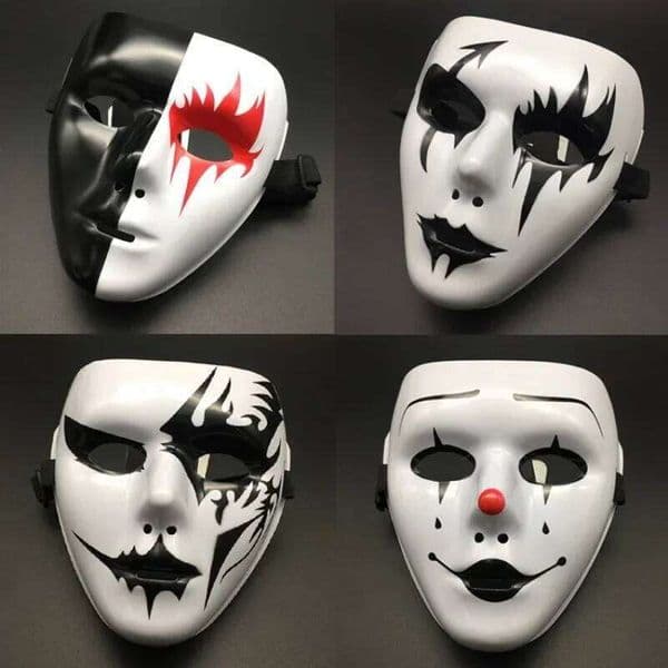 Halloween Props Masquerade Performance Full Face Hand-painted White Street Dance Adult Eye Mask Death Clown Black Gold 26H0110