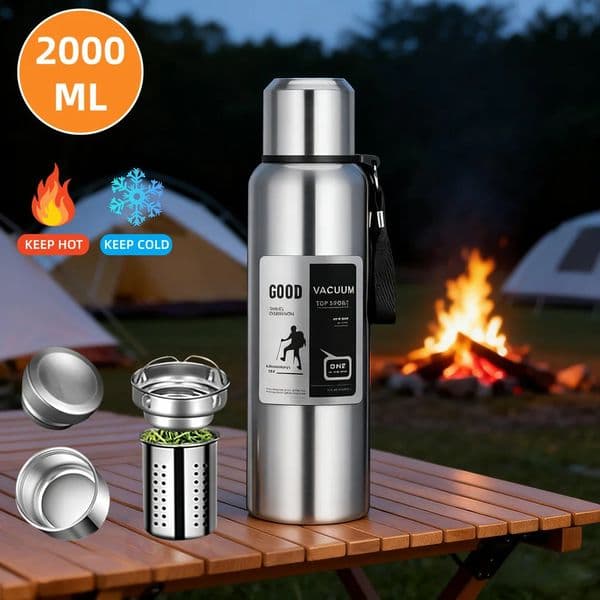 2000ML Large Capacity Cold Thermal Thermos Tumbler Stainless Steel Insulated Water Bottle Insulation Flask Pot Travel Mug 260106