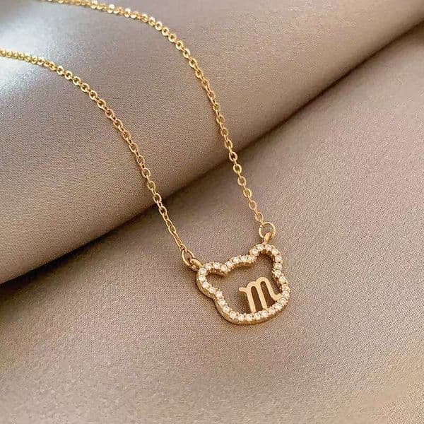 Necklace Designer for Women M Letter Bear Necklace for Women Ins Style Zircon Simple Collarbone Chain Light Luxury Micro Inlaid Fine Jewelry