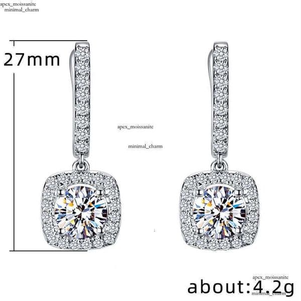 Classical Designer 18K White Gold Plated Square Shape Cubic Zirconia Clip on for Women Sapphire Crystal Diamond Drop Earrings Dangle Earring Anti-allergy