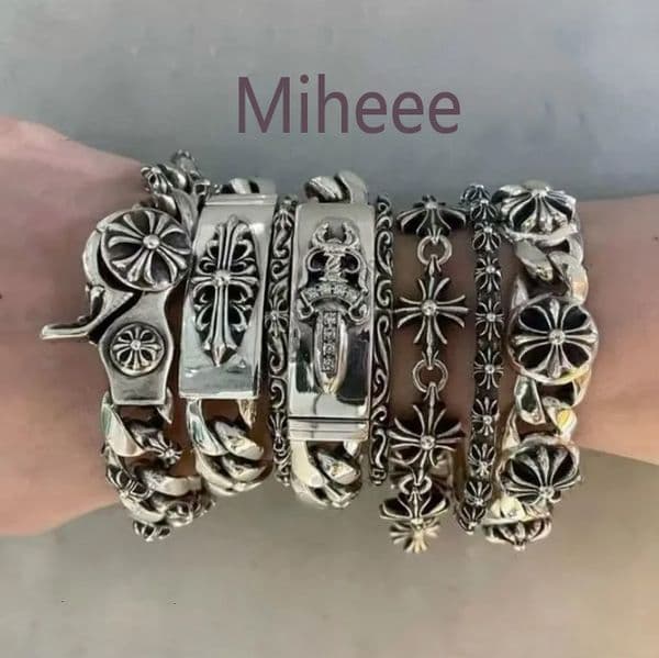 Chrome Bracelet Fashion Cross Bangles Designer Chromes S925 Silver Classic Unisex Bangles Hip Hop Vintage Chromed Thick Chain Women Men Bracelets Jewelry ADT107