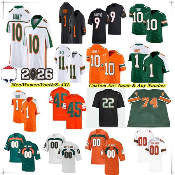 2026 Malachi Toney Carson Beck College Football Jerseys MiamiS HurricanesS Mark Fletcher Jr Keelan Marion CJ Daniels CharMar Brown Mohamed Toure Keionte Scott 4XL