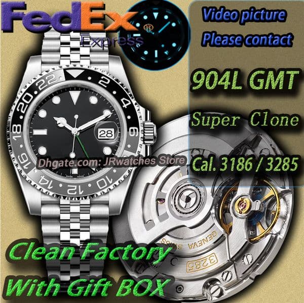 Clean Factory Men's Luxury GMT Watch High Quality Cal.3186/3285 Automatic Mechanical Sports Ceramic Diving Designer Luminous 904L Stainless Steel 100M Waterproof