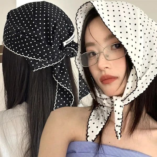 French Polka Dots Triangle Hair Scarf White Silk Summer Korean Hair Band Sweet Scarf Kerchief Women Girl Headscarf Headdress 260107