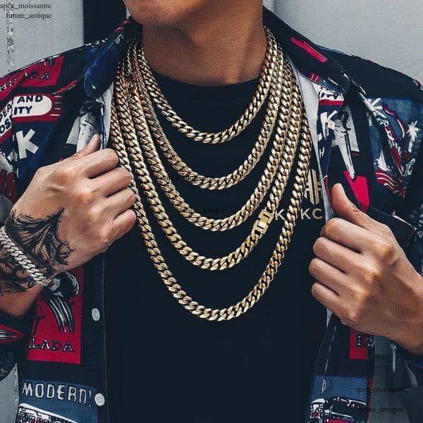 8mm Miami Cuban Link Curb Chain 18K Gold Plated Titanium Steel Jewelry, Durable, Anti-Tarnish, No Allergies Street-wear Punk Hip Hop Necklace Gift, 16 18 20 22 c9