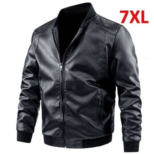 Plus PU Jacket Men Faux Casual Motorcycle Biker Coat Solid Color Leather Jackets Male Big Size 6XL 7XL W260110
