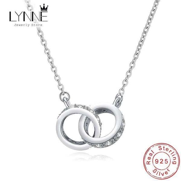 New Fashion 925 Sterling Silver Round Pendant Neckalce Rose Gold Rhinestone Double Circle Necklace For Women Jewelry Gift XJ260110