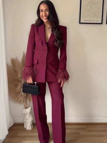 Lady Solid Lapel Blazer Suit Full Sleeve Vneck Single Breasted Straight Leg Pants Suits Fashion Office Commute Outfit 260109BJ