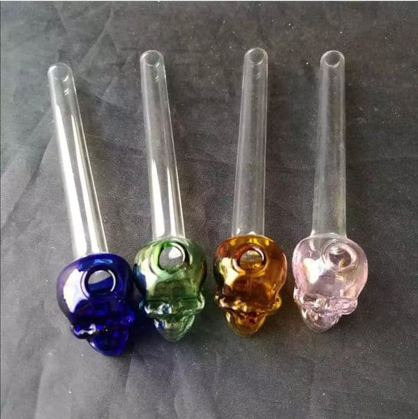 cheap 14cm Skull straight heady glass smoking pipe bowl clear pyrex glass oil burner steamroller