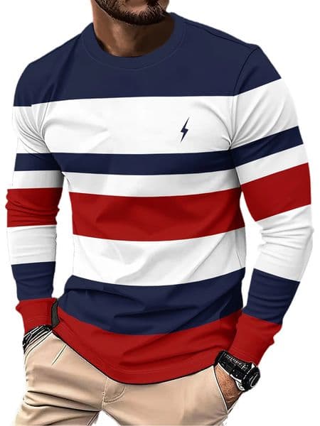 Mens Crew Neck Striped Long Sleeve TShirt Fashion Street Style Breathable Casual Comfort Top Autumn Sweatshirt 251230BANJIA