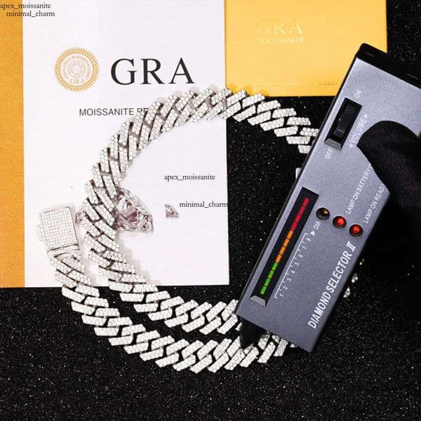 designer chain silver necklace hip hop jewelry 15mm wide 2rows link chains vvs moissanite white gold plated sterling sier cuban bracelets