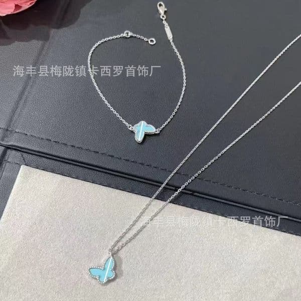 Jewelery clover necklace vanly cleef jewlery Gold Plated Blue Butterfly Necklace Womens Bracelet Earrings Turquoise