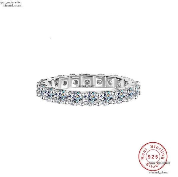 2024 Sparkling Gorgeous Handmade Full Round Cut Moissanite Diamond Gemstones Wedding Rings Pure 100% 925 Sterling Silver Party Eternity Women Band Ring Gift