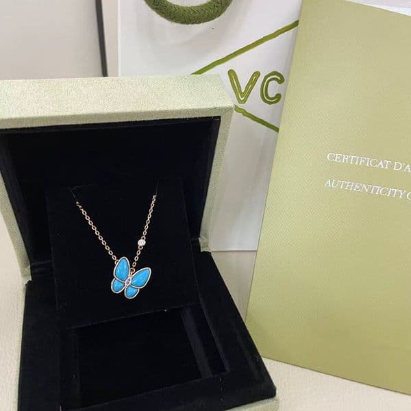 Jewelery clover necklace vanly cleef jewlery Blue Turquoise Butterfly Necklace for Women Rose Gold gold Light Luxury Collarbone Chain 8APF