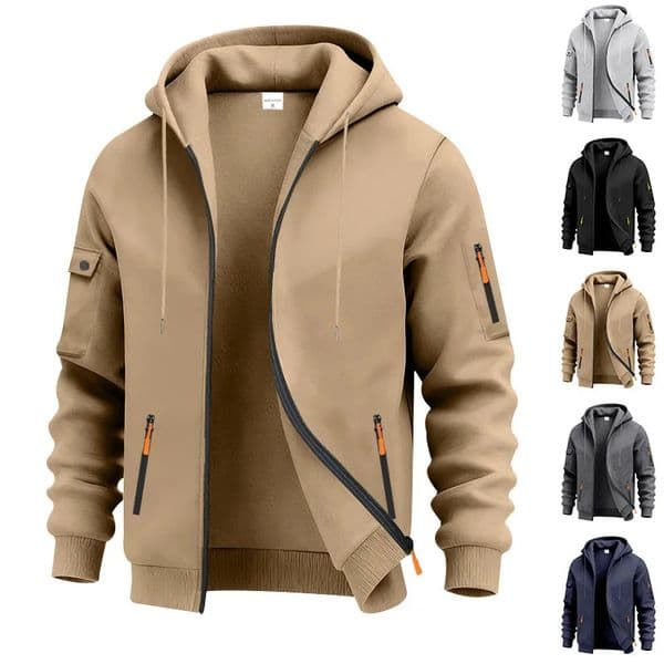 Autumn Winter Mens Sweatshirt Jacket Loose Heavyweight Fleece Zipper Hooded Workwear Cardigan Casual Long Sleeve 251230BANJIA